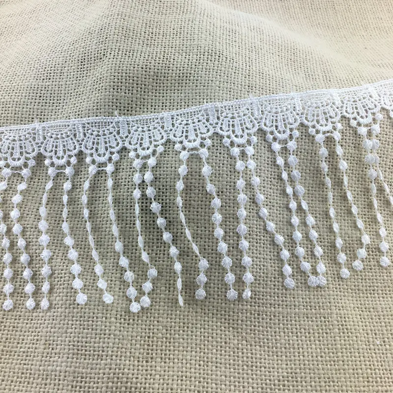Wholesale 100% Polyester Embroidery Multi Colors Fringe Lace Pearl Beaded Tassel Lace Trim for Dress