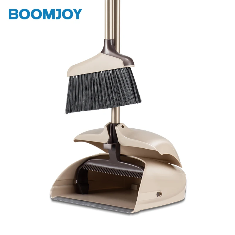 Boomjoy Long Handle Broom and Dustpan Set, Upright Dust Pan Combo