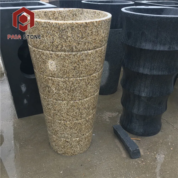 product modern style solid cylinder free stand granite pedestal sink with drainer for hotels and bathrooms-3