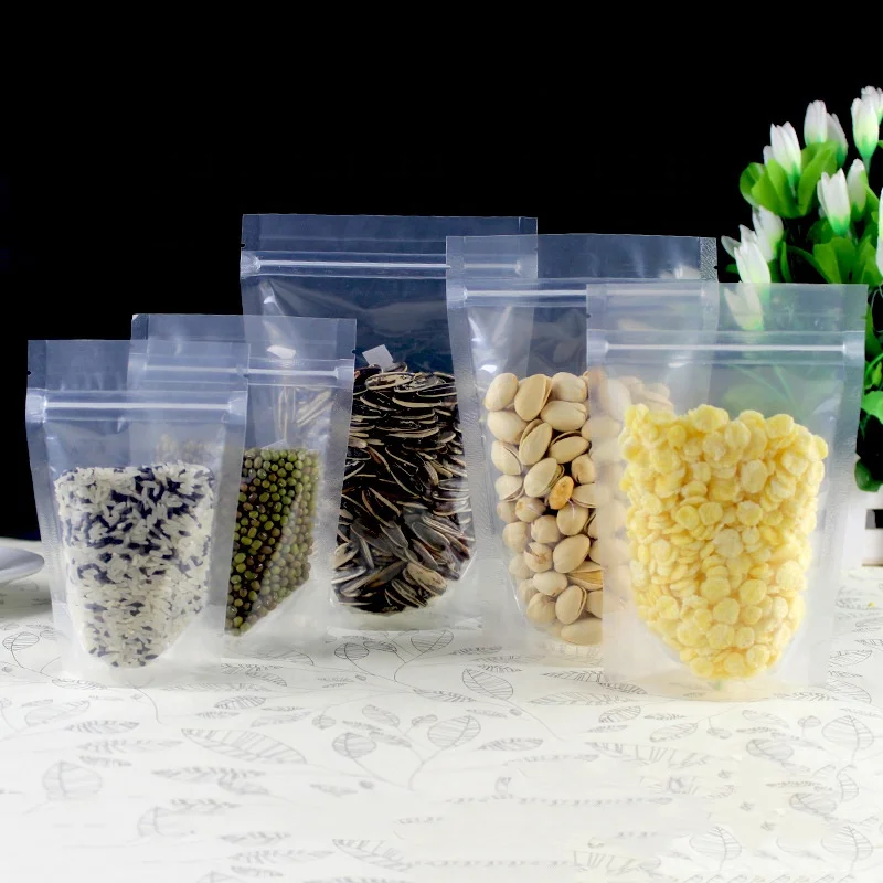 Transparent Stand Up Zip Lock Pouches Flat Plastic Bags Food Storage Resealable. 