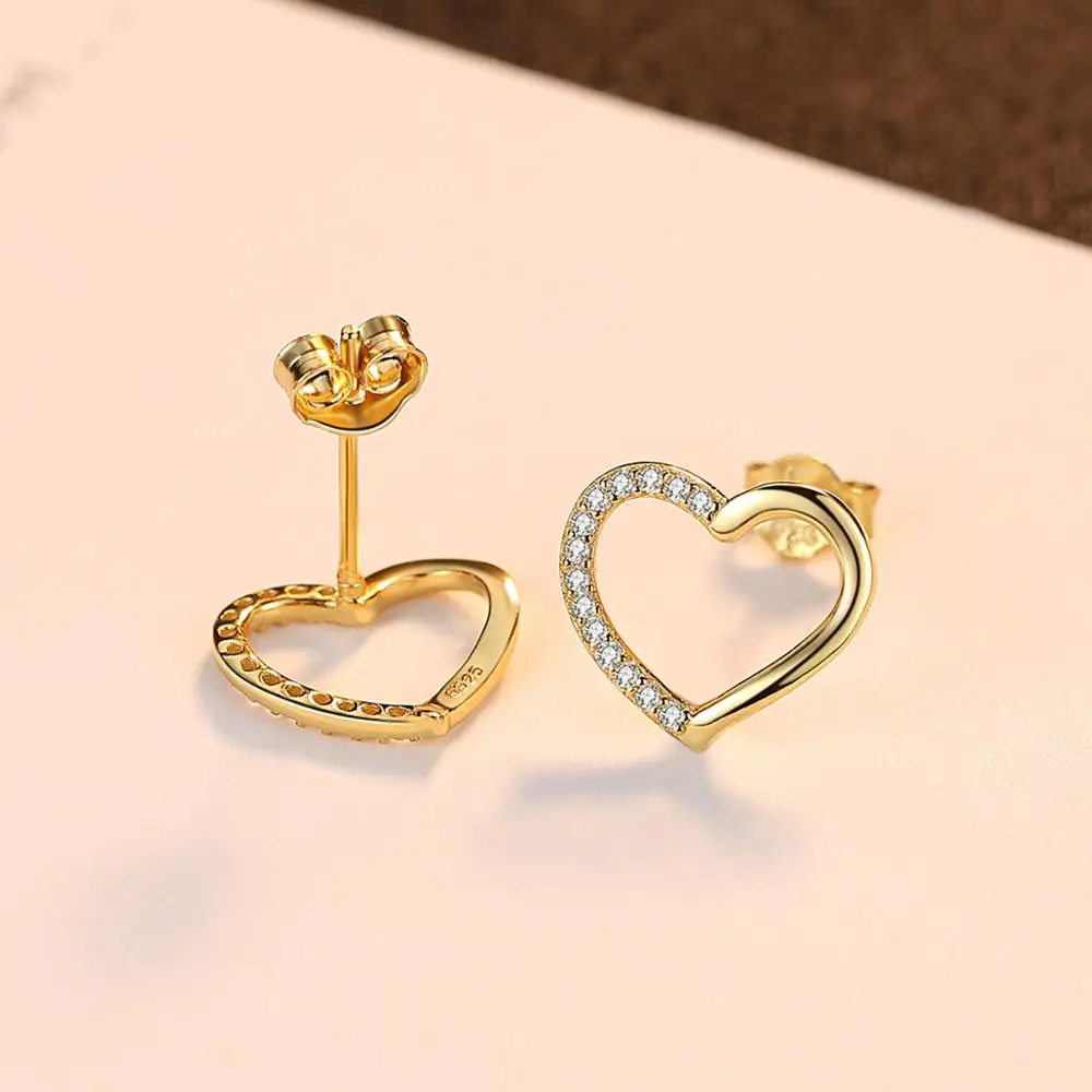 CZCITY Fashionable 925 Sterling Silver Small CZ Paved Heart Love Cz Stud Earrings for Women
