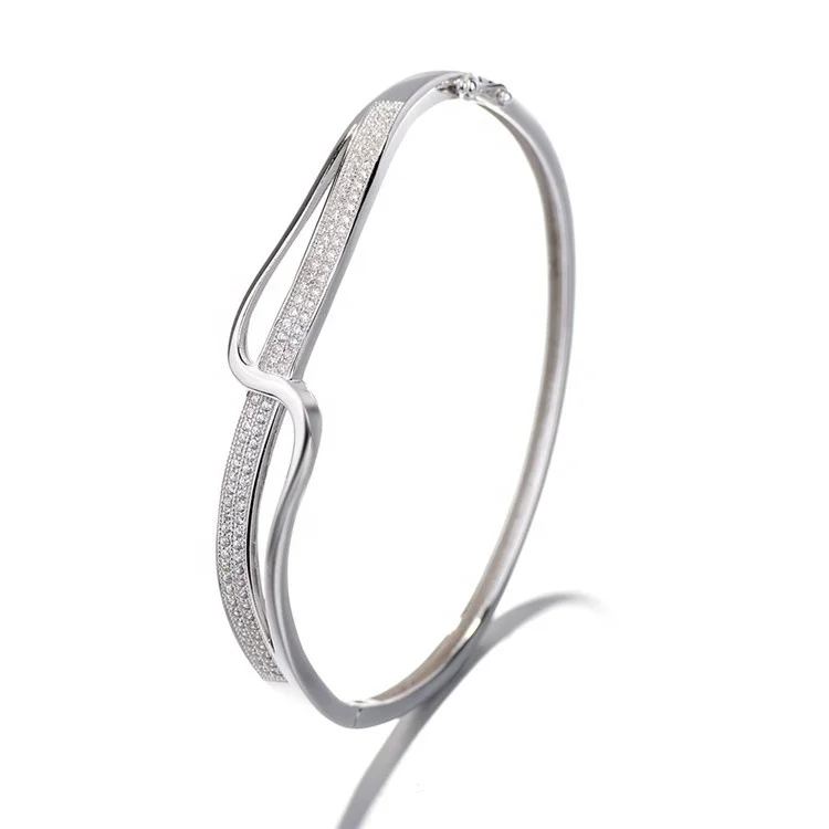 Wholesale Sterling Silver 925 Twist Bangle with CZ Stones