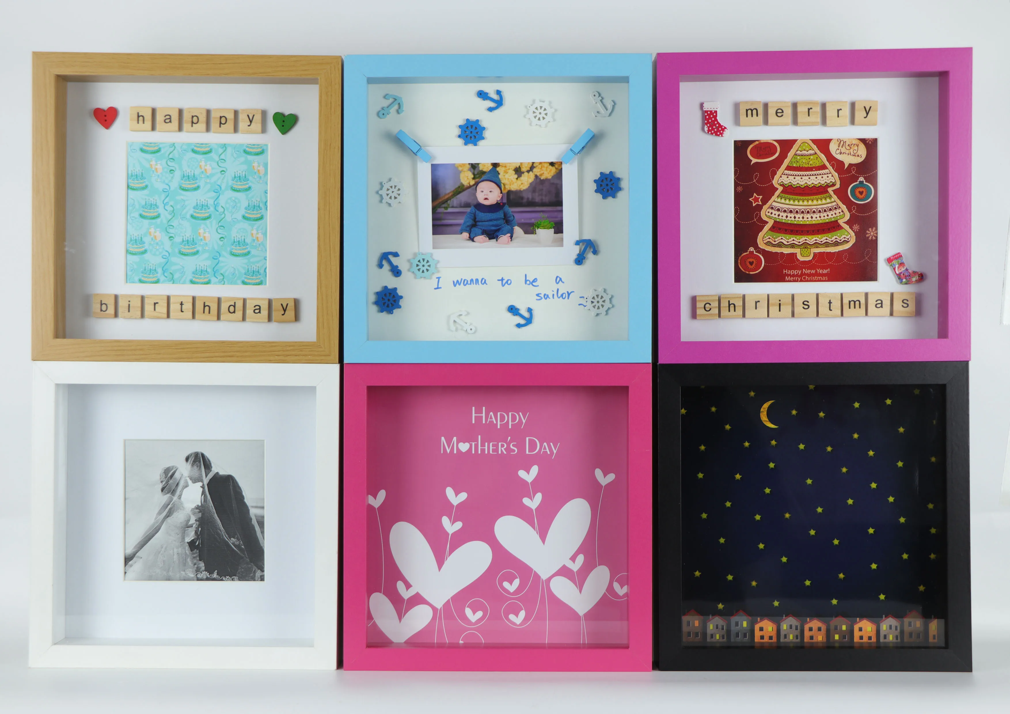 Mother Day Photo Frame, Display 9x9" Photo or 5x5" Photo with Mat, White, Black, Rose Red, Blue Purple, Wood Grain