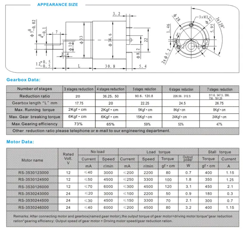 DSD-33RS3530 33mm DC 12V 24V Gear Motor High Torque Low RPM Spur Gearbox Reducer Box Electric Gear Motor 12 24 volt factory