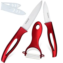 XYJ red ceramic knife set 3 inch paring fruit 4 inch utility knife with peeler kitchen knives white cover beauty cooking tools.