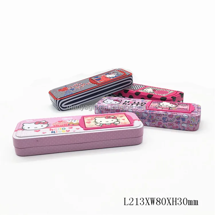 Высокое качество оптовая продажа недорогая жестяная коробка для карандашей hello kitty с обратным зеркалом