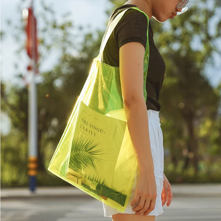 Wholesale custom transparent PVC shopping bag 2020 reusable fashion pvc  tote bags From m.