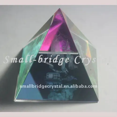 Crystal Color  glass Printing Pyramid cube