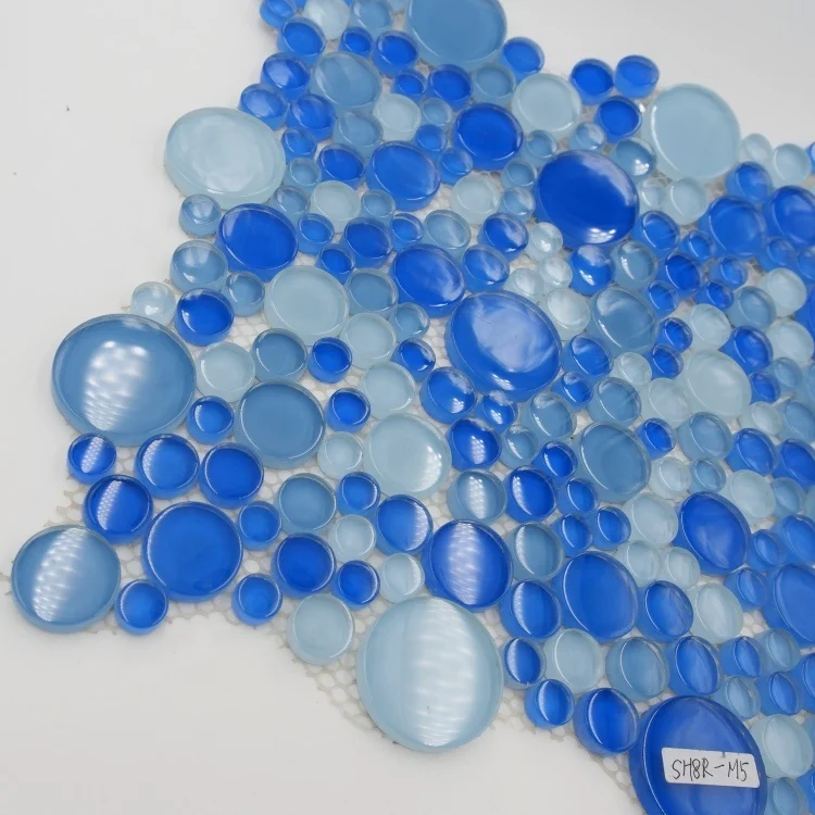 bubble round blue glass mosaic crystal  penny round mosaic tile for swimming pool