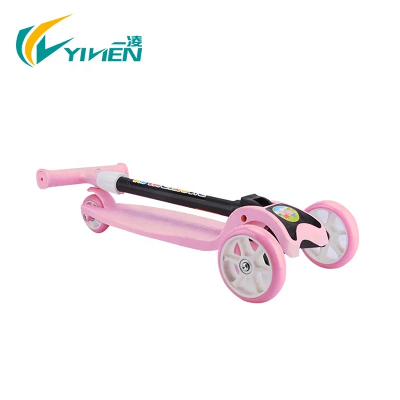 YILIEN foldable pink three wheel scooter plastic kids scooter