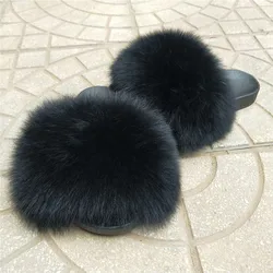 Детские шлепанцы ALICEFUR, детские сандалии из натурального Лисьего меха, толстые пушистые Шлепанцы из лисьего меха