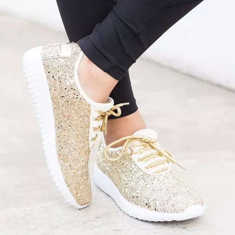 Women Sequin Glitter Sneakers Tennis Lightweight Comfort Walking