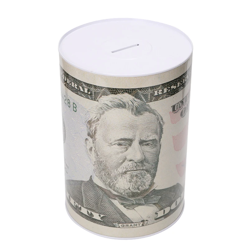 TOPSTHINK Custom Money Box Metal Cylindrical Coin Bank US Dollar Piggy Bank