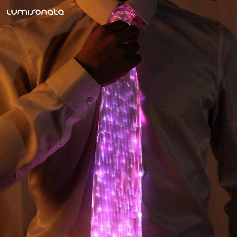 Super Cool LED Luminous Light up Fiber Optic Fabric  Neck Ties Rave Party Men Tie for Halloween