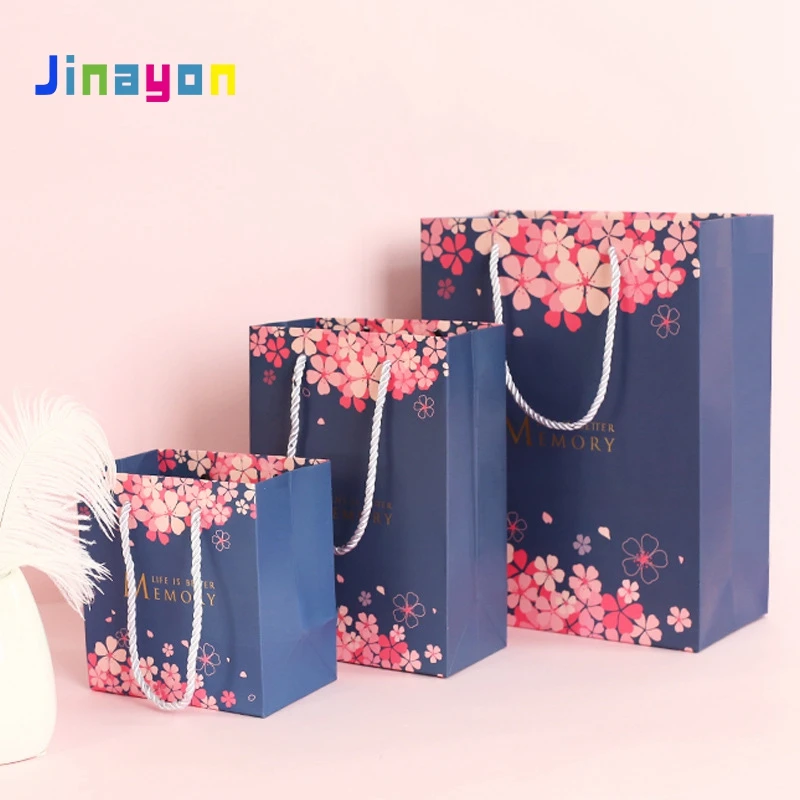 Jinayon – Saco de Presente Romântico e Luxuoso para o Dia dos Namorados, com Estampa de Flores de Cerejeira, Sacola de Mão Azul, Criativa e Bela Embalagem