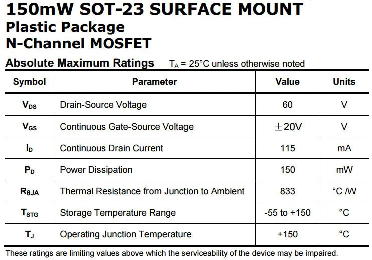 MOSFET N-Channel 2N7002 SOT23 – 60V 300mA – Ruichips – Confezione Singola