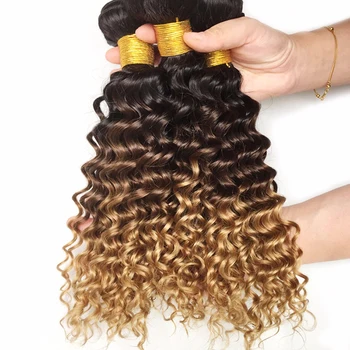 wholesale virgin hair vendors ombre color Brazilian hair extension 1B/4/27 deep wave hair