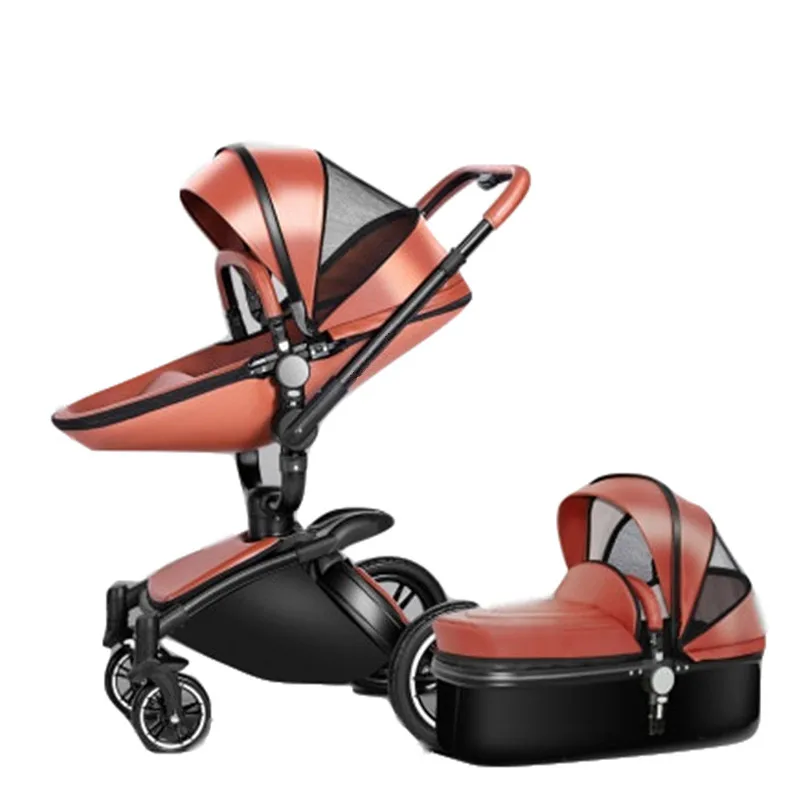 Luxus Babywagen 3 in 1 Eierschale mit PU-Leder, faltbar und tragbar
