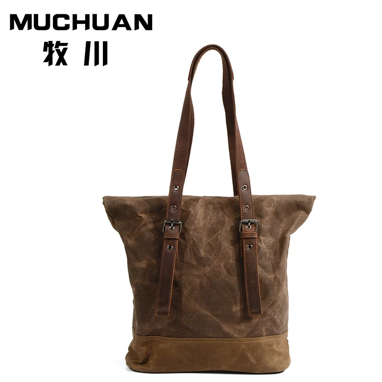 Wholesale tote women handbag high capacity simple waxed canvas women shoulder bag