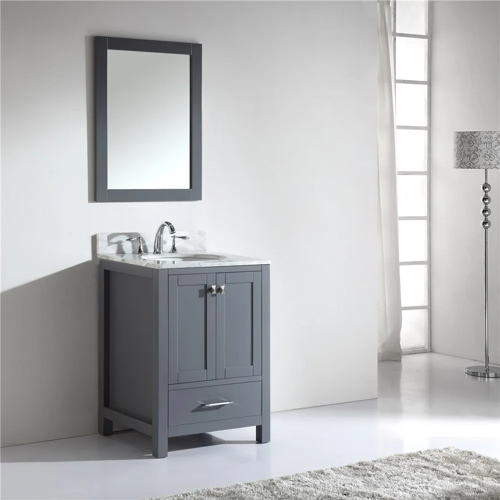 48 Inch Grey Finished Wooden Bathroom Vanity with Mirror and Marble Countertop