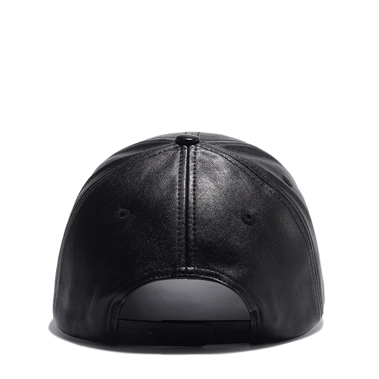 Custom Black PU Patch Fitted Hat Wholesale Faux Leather Baseball Cap
