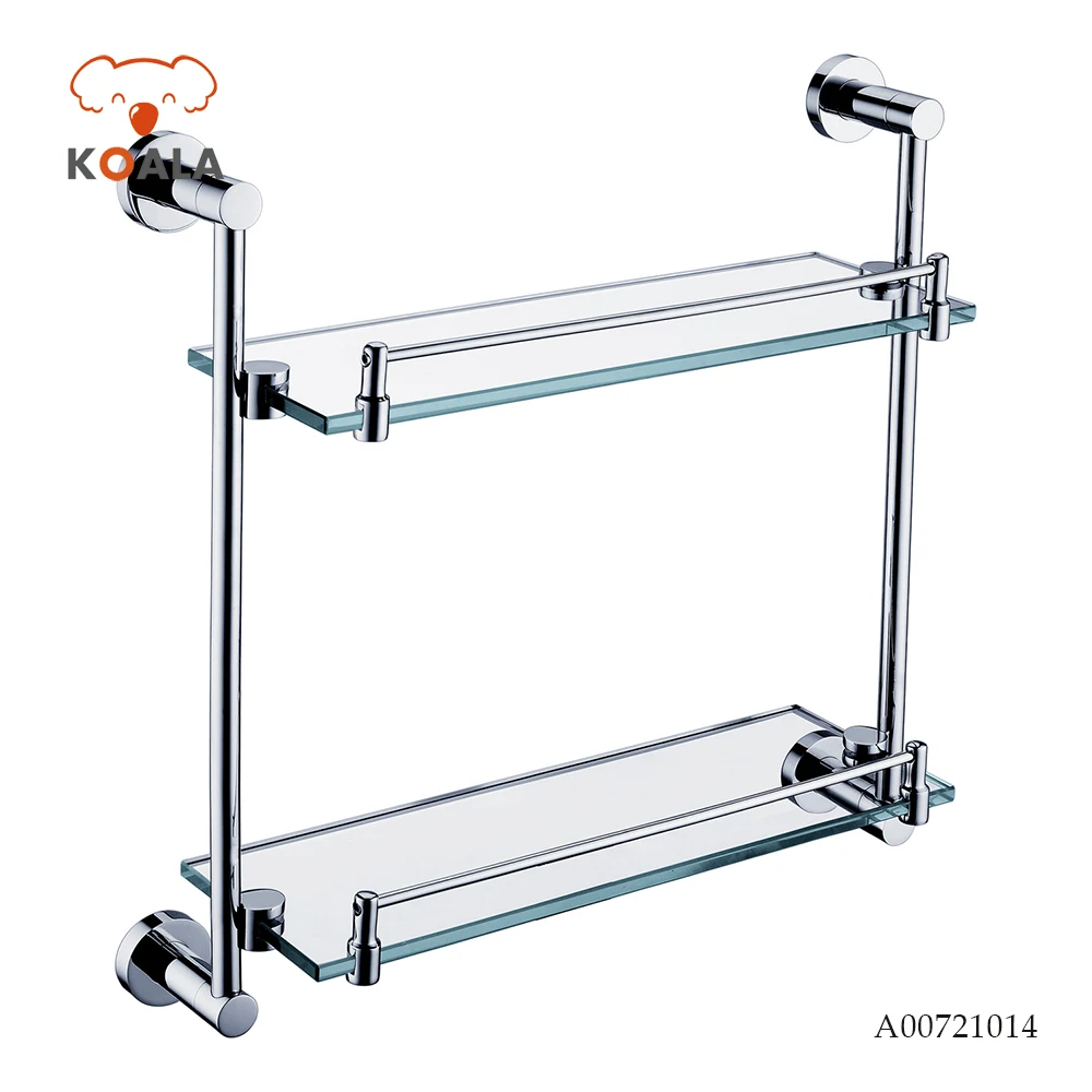 Dual Tier Corner Stainless Steel Aluminium Glass Shelf for Bathroom