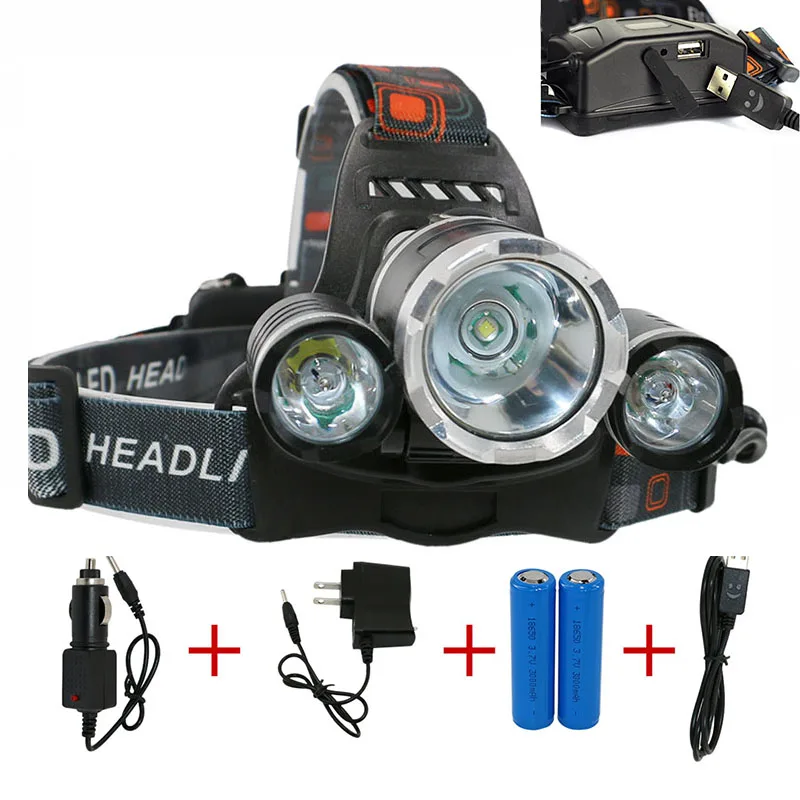 
 5000lm высокомощное наружное 90 градусов Светодиодные фары с 2*18650 батарея  