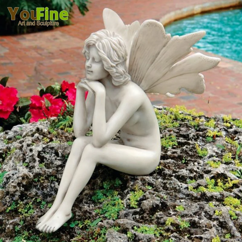 Statue Ange Ou Fée En Bronze Avec Base Marbre - Hauteur 51 Cm - Style Mythologique