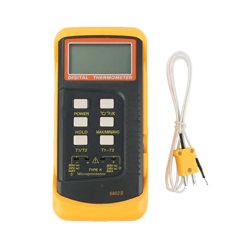 6802 II Dual Channel Digital Thermometer with 2 K-Type Thermocouple Sensor Probe 