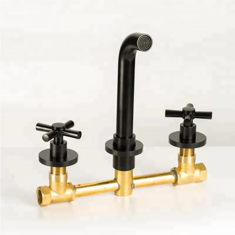 Настенный смеситель с двойной ручкой настенный кран холодной и горячей воды черного цвета современный дизайн для ванной комнаты