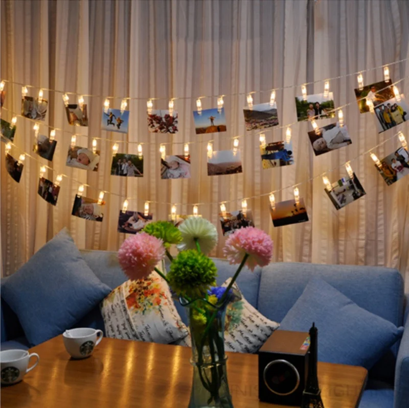 string lights picture holder