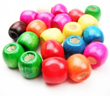Cheap Mixed Color Painted Large Hole Round Wood Spacer Beads for DIY Project 12mm 100pcs