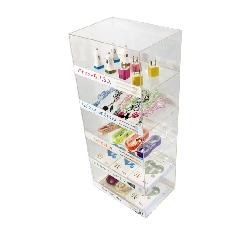 5 Tier Clear Acrylic Cell Phone Charger Display Rack Usb Plug Stand