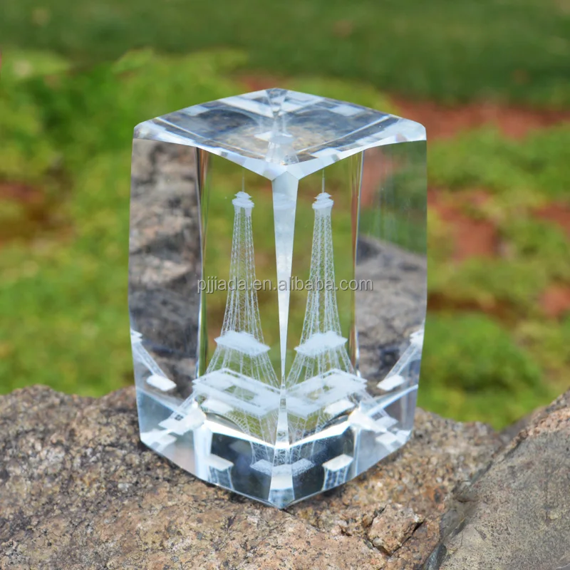 3Dレーザー彫刻パリフランスエッフェル塔クリスタルガラスキューブ
