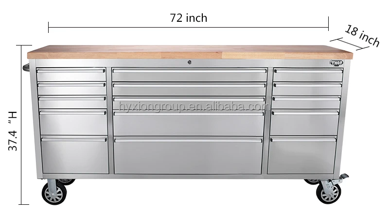 HTC 7215 Garage Rolling Metal Drawer Tool Box with Wood Top
