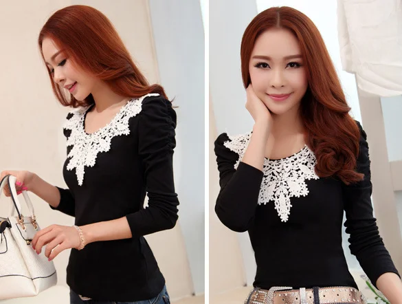 Latest Wholesale Blouse Ladies Tops Woman Slim Lace Fashion Lace Long Sleeve Shirt