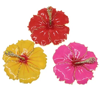 Custom Gold-Plated Enamel Hibiscus Flower Brooch Pin Fashionable Accessory for Women and Children's Weddings Engagements Gift