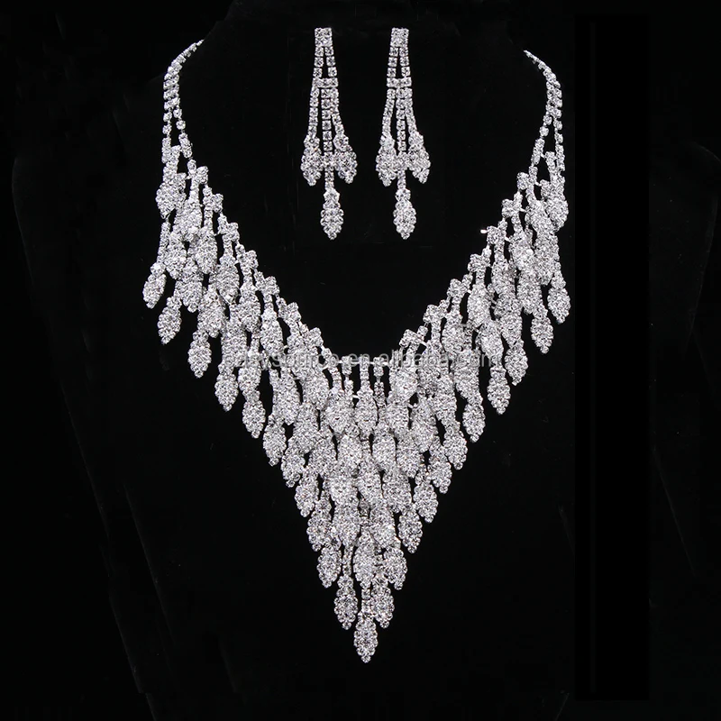 Crystal Earrings Necklace Jewelry Set 