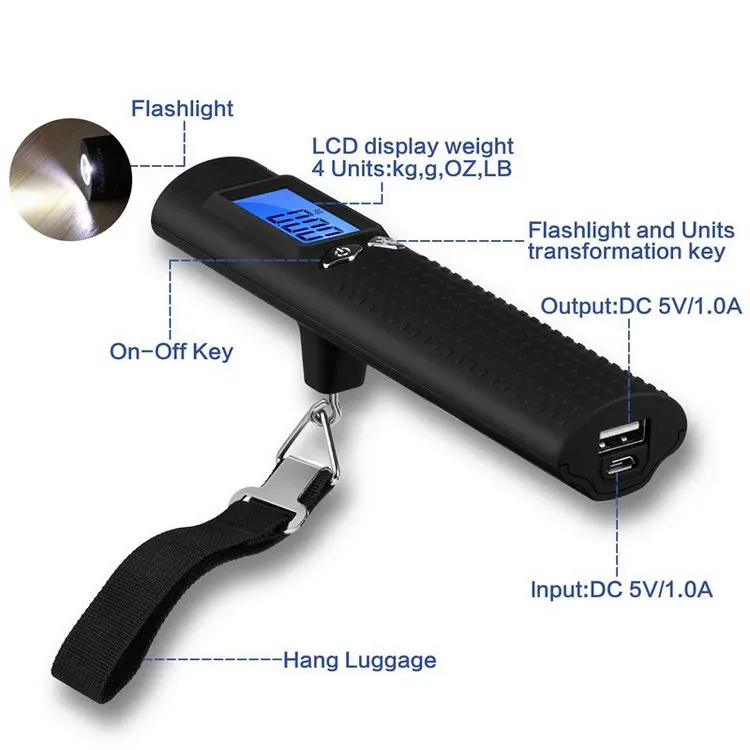 Portable Rechargeable Luggage Scale with Charger & Flashlight