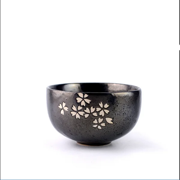 Kimura 9058896 M1363 Ciotola giapponese per Matcha Sencha in ceramica con piattino 10 cm Kimura 9058896 fiori di ciliegio Sakura su rosso 