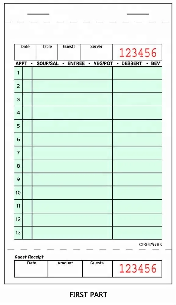 
 FSC paper CT-G4797BK popularity clear copy carbonless guest check with logo  