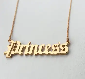 Stainless steel Personalized Birthday Jewelry Gift Custom Any Name Saying Word Princess Gothic Old English Font Necklace