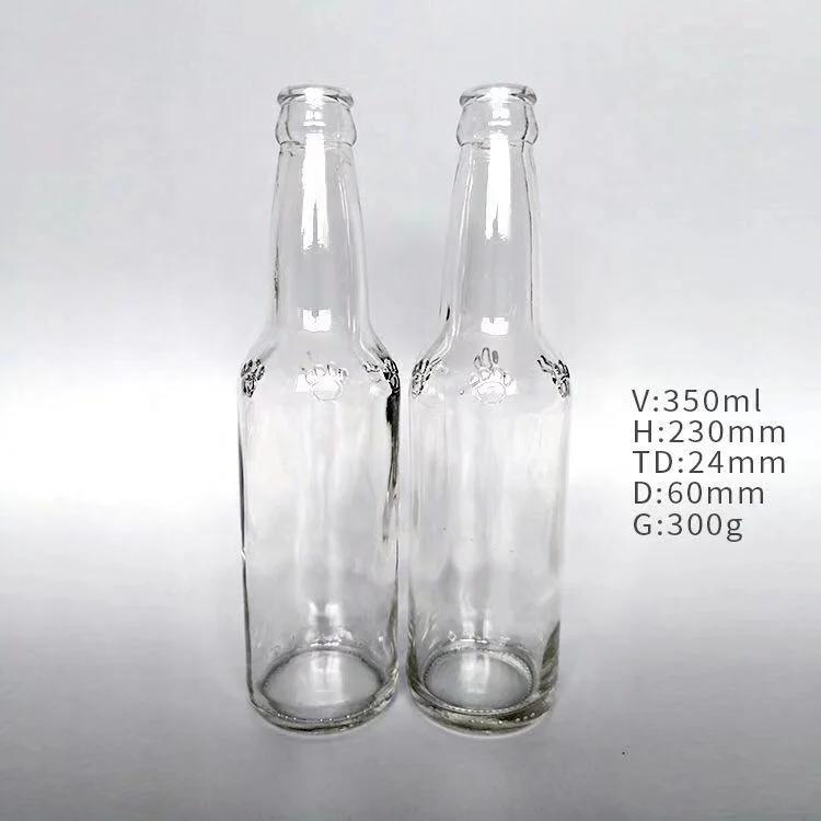 Clear Empty 350ml Glass Beer Bottle Soda  Long Neck  Glass Bottle with Crown Cap