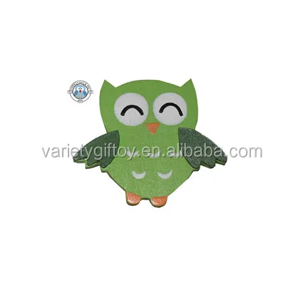 WOODEN GREEN OWL SHAPE FRIDGE MAGNET for HOME DECORATION