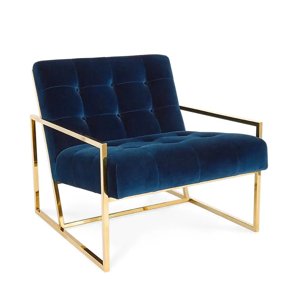Mid Century Design Blue Velvet Customizable Velvet Fabric Jonathan Adler Lounger Goldfinger  Gold Dining Chairs
