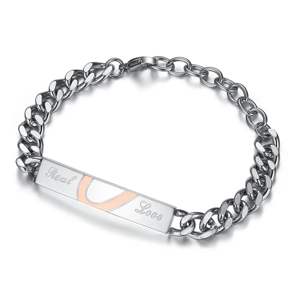Half Heart Puzzle Couple Bracelet - Romantic Stainless Steel Charm