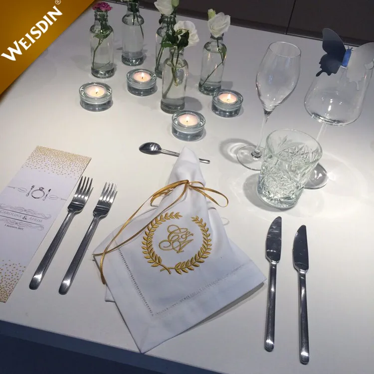 
Гостиничные Свадебные обеденные вышитые монограммные белые льняные салфетки с окантовкой 