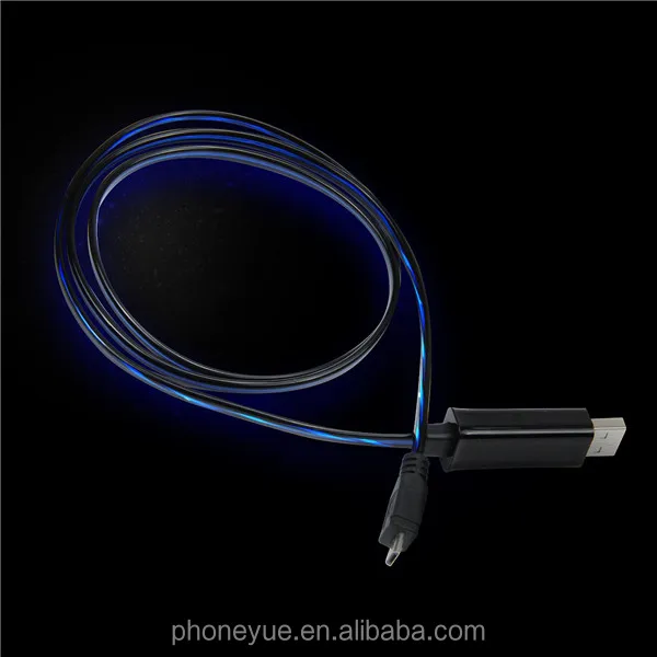 EL Glowing Flowing Visible LED Light Micro USB Cable Charger for Samsung