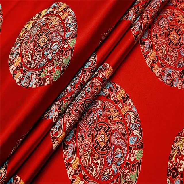 Popular Discount Price Classic Style Factory Nice Colors Traditional Chinese Dragon Jacquard Brocade Polyester Fabric for Robe