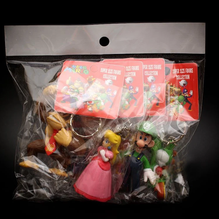 ingrosso) mario gioco pvc portachiavi 6 pz/set figurina portachiavi bambola mario  bros plastica pendent appeso giocattolo